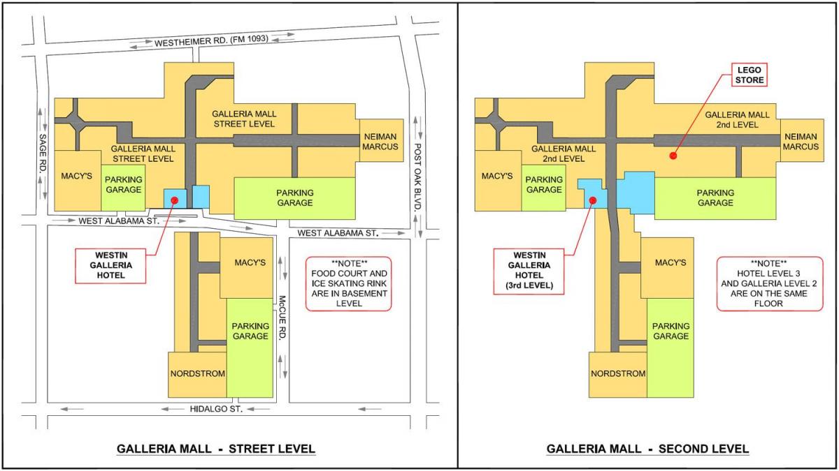 Houston Galleria mall žemėlapyje