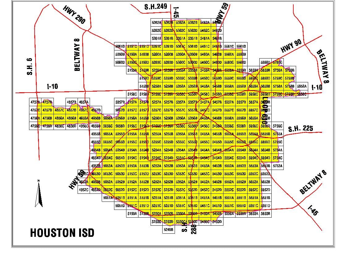 Houston plotas school district žemėlapyje