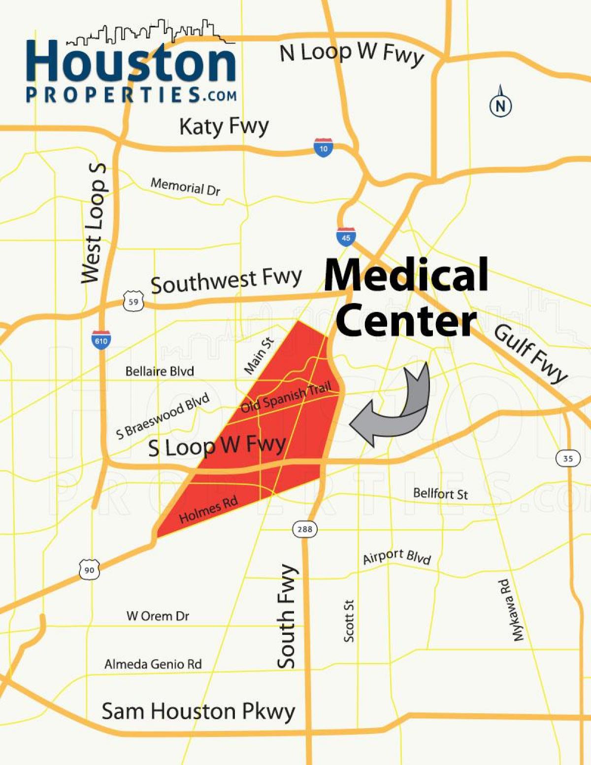 žemėlapis Houston medicinos centras