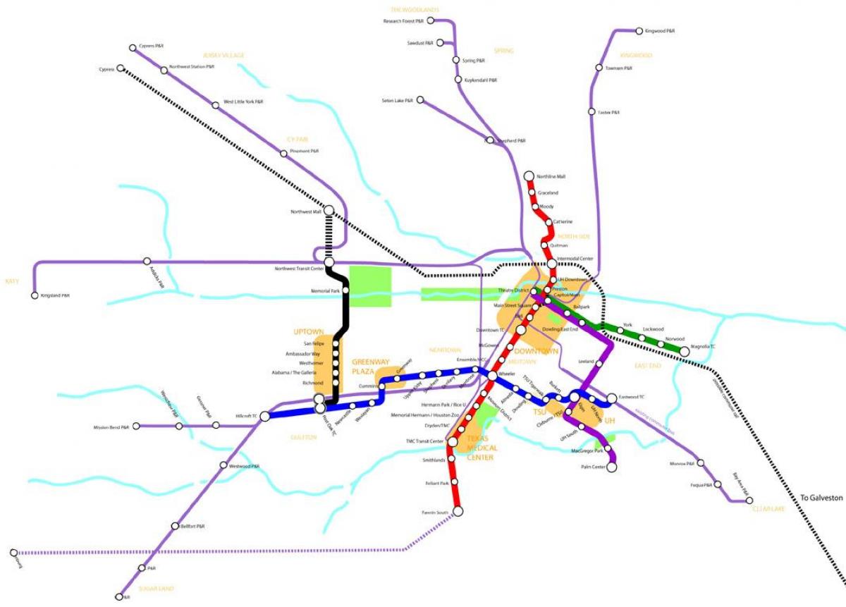 metro rail Houston žemėlapyje