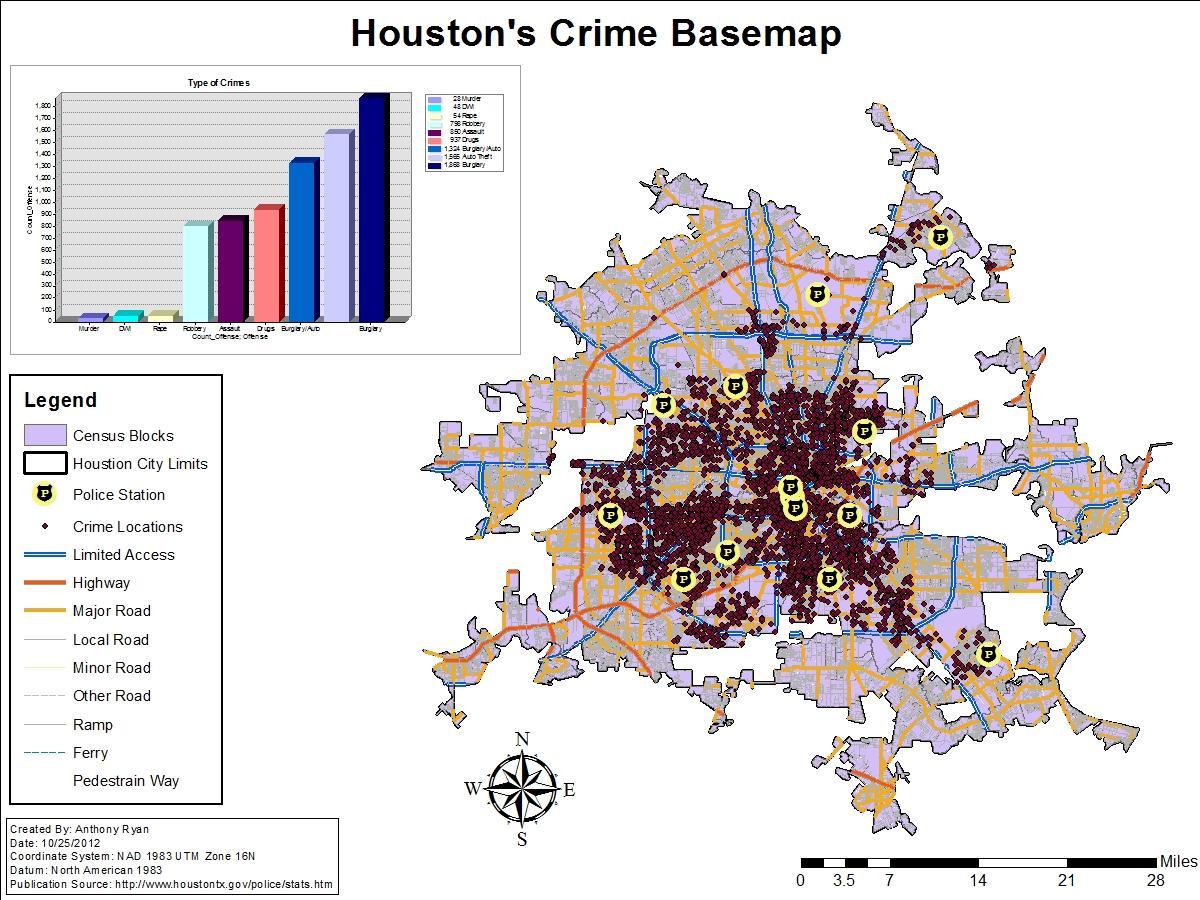 Houston nusikalstamumo lygis žemėlapis