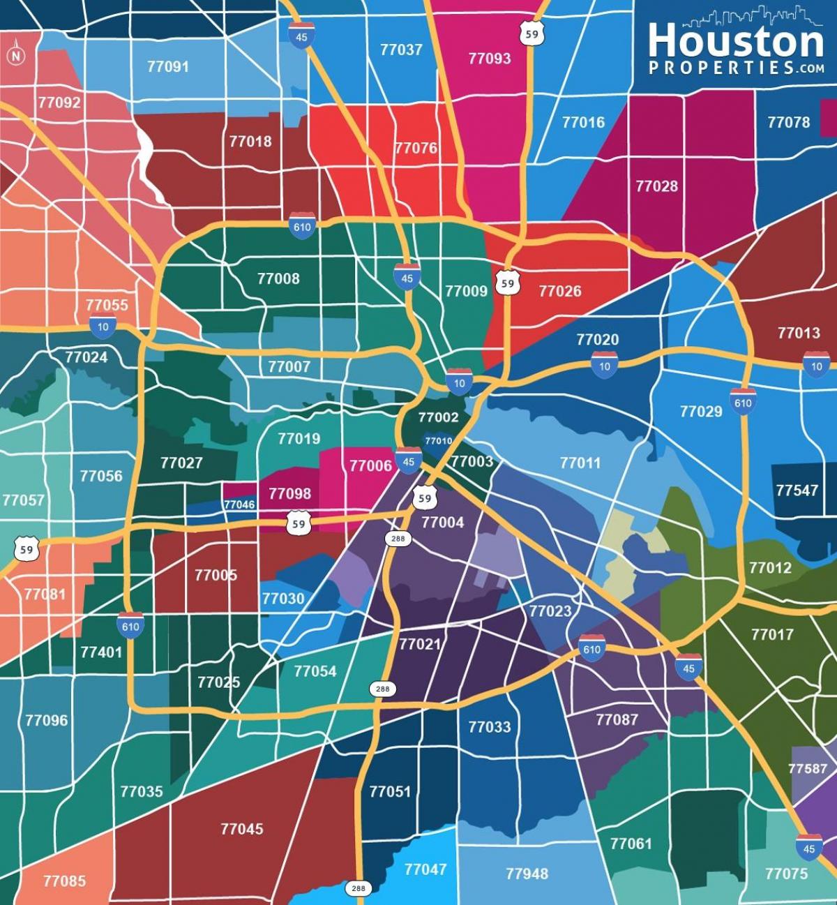 žemėlapis Houston zip kodai