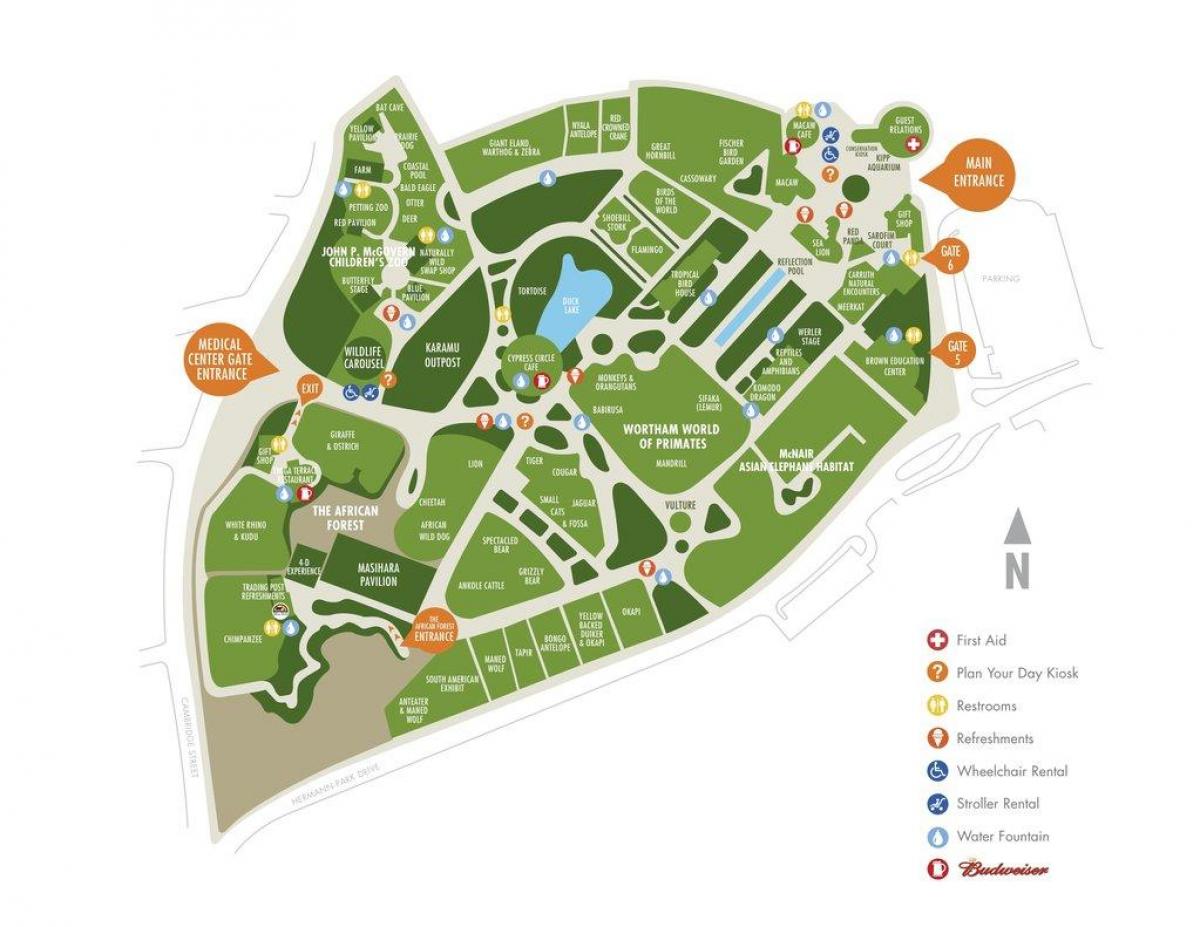 žemėlapis Houston zoologijos sodas