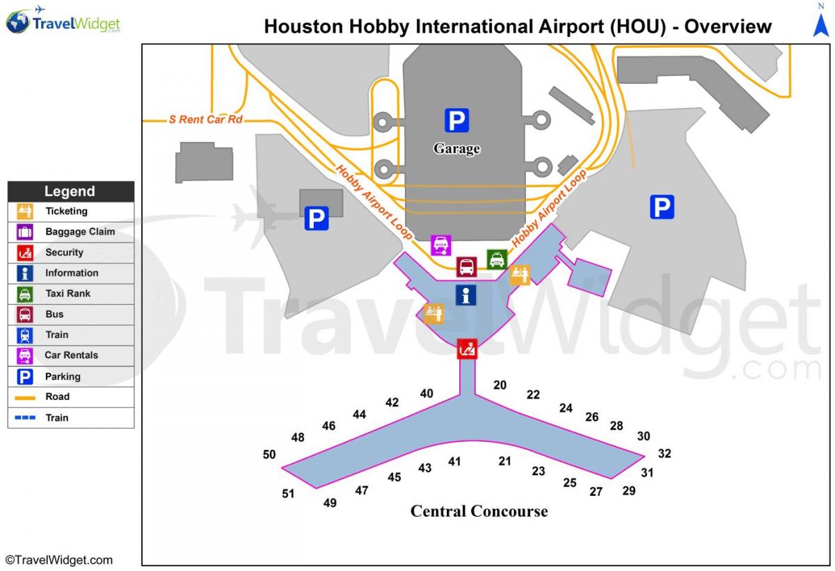 Houston oro uosto terminalą žemėlapis