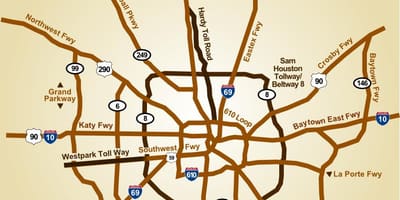 Žemėlapis Houston greitkeliai