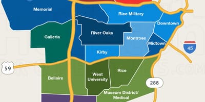 Žemėlapis Houston rajonų